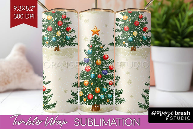 Christmas Tree Tumbler Wrap - Vintage Christmas Tumbler PNG Sublimation OrangeBrushStudio 