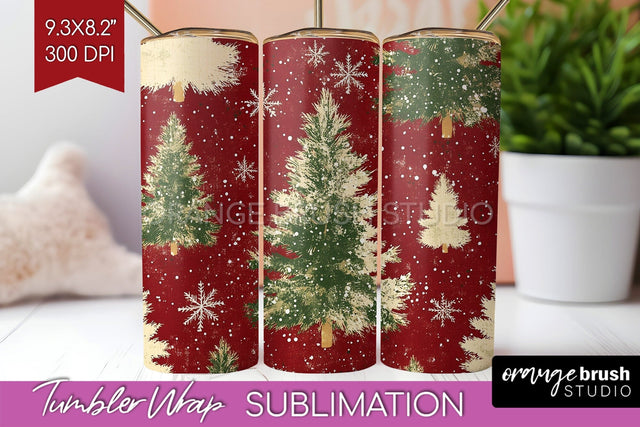 Christmas Tree Tumbler Wrap - Vintage Christmas Tumbler PNG Sublimation OrangeBrushStudio 