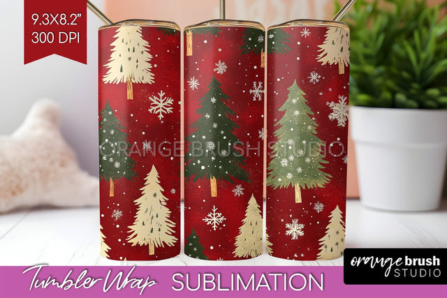 Christmas Tree Tumbler Wrap - Vintage Christmas Tumbler PNG Sublimation OrangeBrushStudio 
