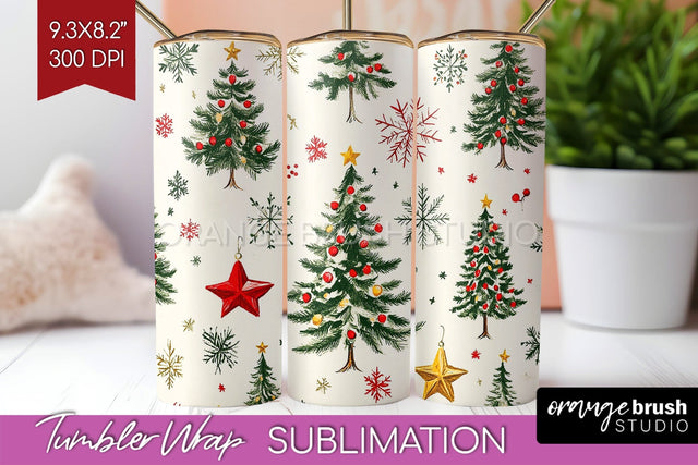 Christmas Tree Tumbler Wrap - Vintage Christmas Tumbler PNG Sublimation OrangeBrushStudio 
