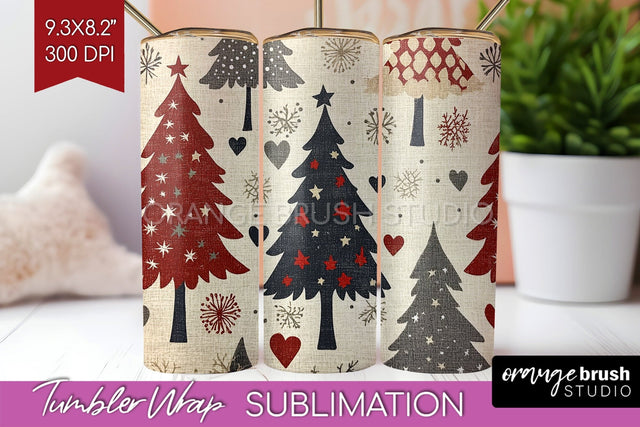 Christmas Tree Tumbler Wrap - Vintage Christmas Tumbler PNG Sublimation OrangeBrushStudio 