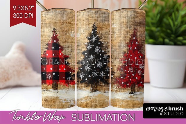 Christmas Tree Tumbler Wrap - Vintage Christmas Tumbler PNG Sublimation OrangeBrushStudio 