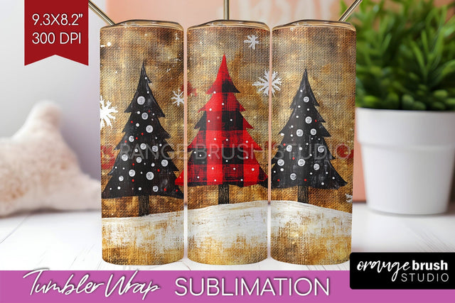 Christmas Tree Tumbler Wrap - Vintage Christmas Tumbler PNG Sublimation OrangeBrushStudio 