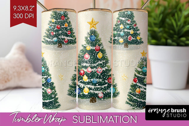 Christmas Tree Tumbler Wrap - Vintage Christmas Tumbler PNG Sublimation OrangeBrushStudio 
