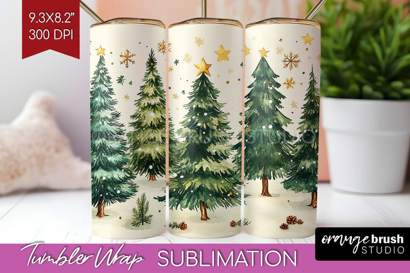 Christmas Tree Tumbler Wrap - Vintage Christmas Tumbler PNG Sublimation OrangeBrushStudio 
