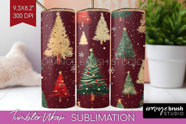 Christmas Tree Tumbler Wrap - Vintage Christmas Tumbler PNG Sublimation OrangeBrushStudio 