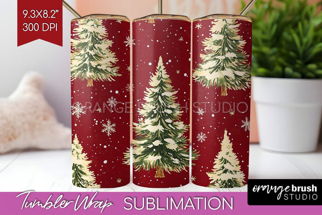 Christmas Tree Tumbler Wrap - Vintage Christmas Tumbler PNG Sublimation OrangeBrushStudio 