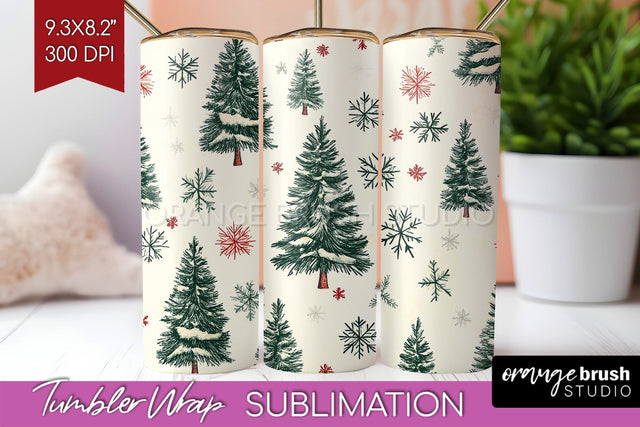 Christmas Tree Tumbler Wrap - Vintage Christmas Tumbler PNG Sublimation OrangeBrushStudio 