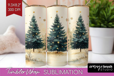 Christmas Tree Tumbler Wrap - Vintage Christmas Tumbler PNG Sublimation OrangeBrushStudio 