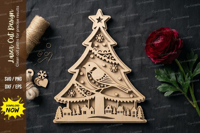 Christmas Tree Village SVG Laser Cut Design | Festive Holiday Pattern SVG Regulrcrative 