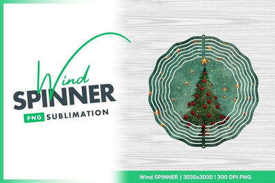 Christmas Tree Wind Spinner Round Png Design on Wood Grain Background Sublimation Regulrcrative 
