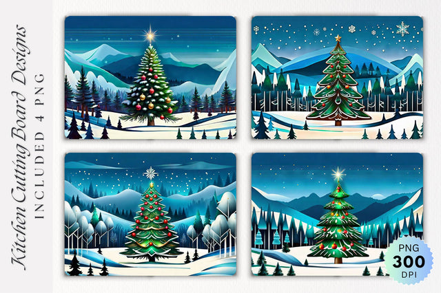 Christmas Tree Winter Forest Cutting Board Sublimation Regulrcrative 