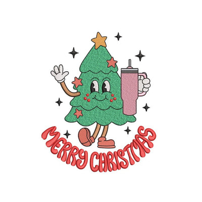 Christmas Tree with Cup Embroidery Design, Tis The Season Machine Embroidery Design, 3 sizes Embroidery/Applique DESIGNS Nino Nadaraia 