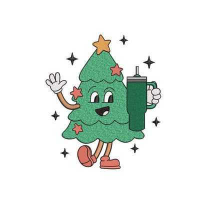 Christmas Tree with Cup Embroidery Design, Tis The Season Machine Embroidery Design, 3 sizes Embroidery/Applique DESIGNS Nino Nadaraia 