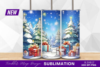 Christmas Trees And Gifts Winter Cartoon Scene Sublimation Regulrcrative 