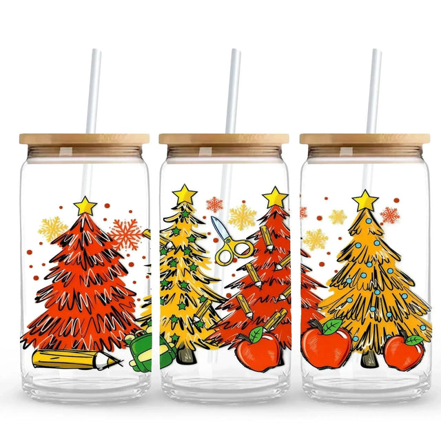 Christmas Trees & Apples 9.7 x 4.3 UV DTF Wrap Only (Cup NOT Included) Physical DIY Craft Warehouse 