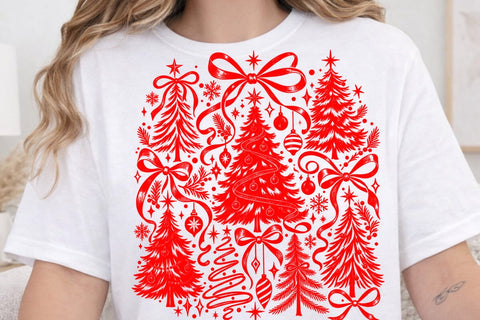 Christmas Trees Coquette Bow Red PNG SVG DesignDestine 