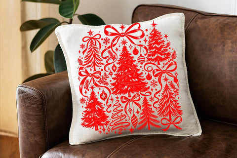 Christmas Trees Coquette Bow Red PNG SVG DesignDestine 
