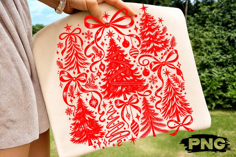 Christmas Trees Coquette Bow Red PNG SVG DesignDestine 
