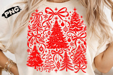 Christmas Trees Coquette Bow Red PNG SVG DesignDestine 