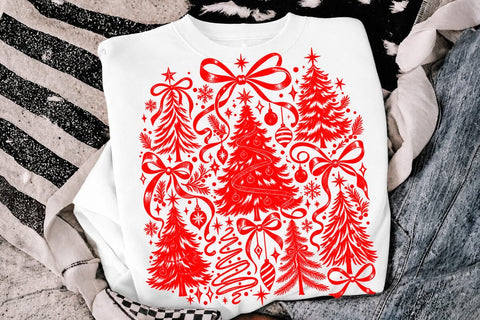 Christmas Trees Coquette Bow Red PNG SVG DesignDestine 