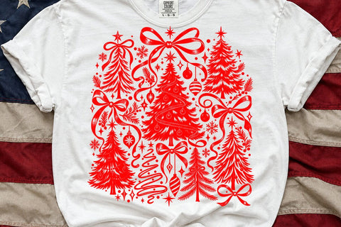 Christmas Trees Coquette Bow Red PNG SVG DesignDestine 