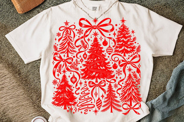 Christmas Trees Coquette Bow Red PNG SVG DesignDestine 