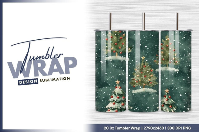 Christmas Trees Decorated with Ornaments and Stars on a Snowy Teal Background Sublimation Regulrcrative 