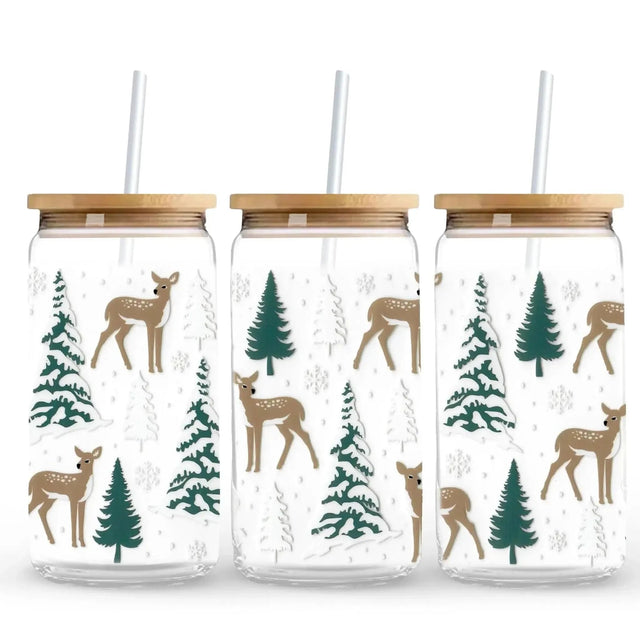 Christmas Trees & Deer 9.7 x 4.3 UV DTF Wrap Only (Cup NOT Included) Physical DIY Craft Warehouse 