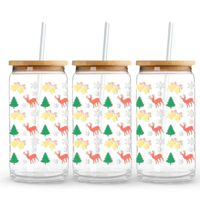Christmas Trees, Deer & Bells 9.7 x 4.3 UV DTF Wrap Only (Cup NOT Included) Physical DIY Craft Warehouse 