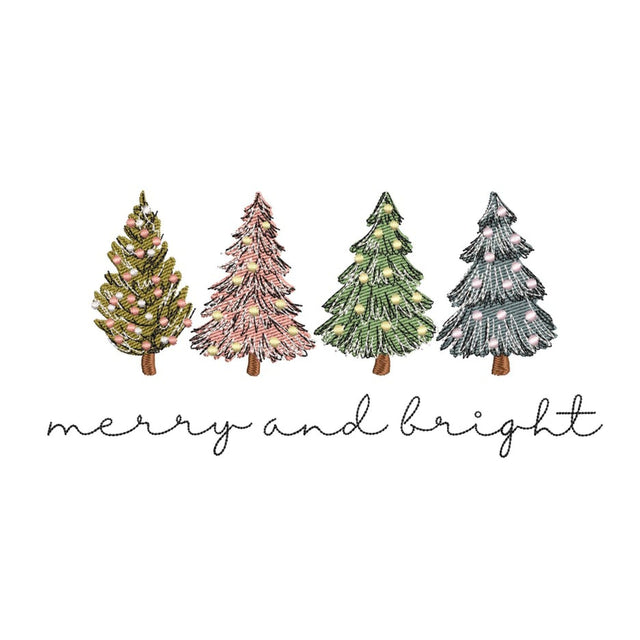 Christmas Trees Embroidery Design, Merry and Bright Machine Embroidery Design, 4 sizes Embroidery/Applique DESIGNS Nino Nadaraia 