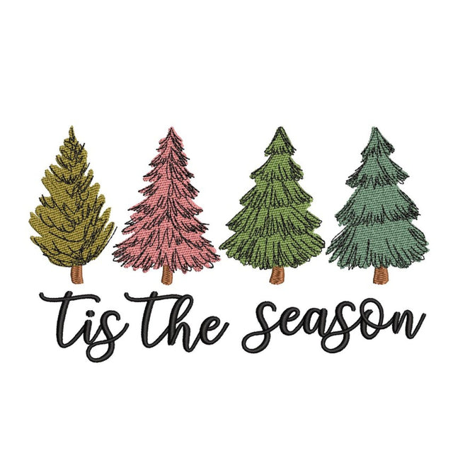 Christmas Trees Embroidery Design, Tis The Season Machine Embroidery Design, 4 sizes Embroidery/Applique DESIGNS Nino Nadaraia 