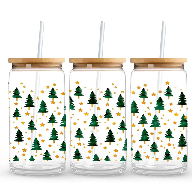 Christmas Trees & Stars 9.7 x 4.3 UV DTF Wrap Only (Cup NOT Included) Physical DIY Craft Warehouse 