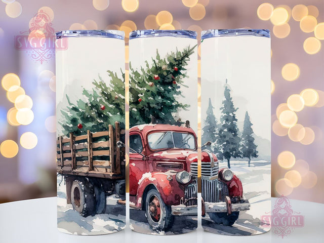 Christmas Truck 20 oz Skinny Tumbler Sublimation Design, Instant Digital Download PNG Sublimation SvggirlplusArt 