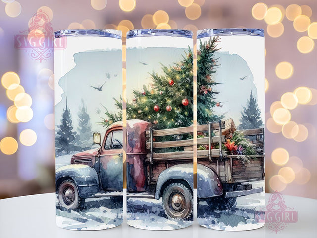 Christmas Truck 20 oz Skinny Tumbler Sublimation Design, Instant Digital Download PNG Sublimation SvggirlplusArt 