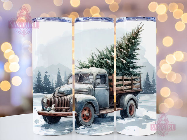 Christmas Truck 20 oz Skinny Tumbler Sublimation Design, Instant Digital Download PNG Sublimation SvggirlplusArt 