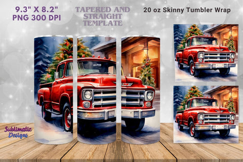 Christmas Truck 20 oz Skinny Wrap | 20 oz Skinny Tumbler Wrap Sublimation Christmas Design Sublimation Sublimatiz Designs 