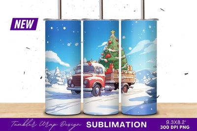 Christmas Truck Carrying Tree In Winter Landscape Sublimation Regulrcrative 