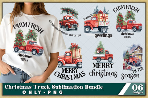 Christmas Truck PNG | Watercolor Sublimation Bundle | Junk Journal | Christmas Digital Planner | Collage Images | Digital Paper Craft Sublimation Jagonath Roy 