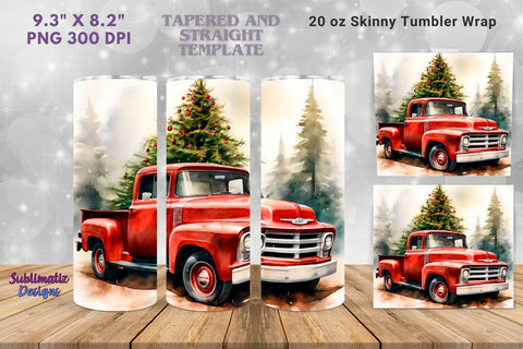 Christmas Truck Skinny Tumbler Wrap | 20 oz Skinny Tumbler Wrap Sublimation Christmas Design Sublimation Sublimatiz Designs 