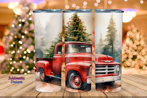 Christmas Truck Skinny Tumbler Wrap | 20 oz Skinny Tumbler Wrap Sublimation Christmas Design Sublimation Sublimatiz Designs 