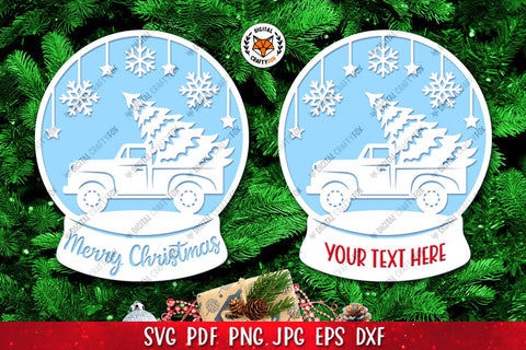 Christmas Truck Snow Globe, Christmas Ornament Paper Cut SVG 3D Paper Digital Craftyfox 