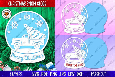 Christmas Truck Snow Globe, Christmas Ornament Paper Cut SVG 3D Paper Digital Craftyfox 