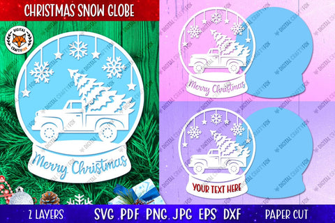 Christmas Truck Snow Globe, Christmas Ornament Paper Cut SVG 3D Paper Digital Craftyfox 