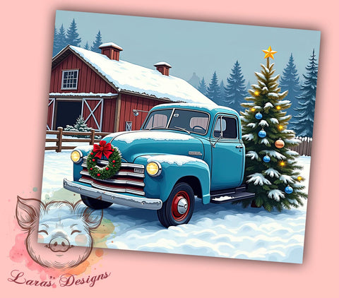 Christmas Truck Tumbler, Blue Truck Sublimation Wrap, 20oz Drinkware, Holiday Tree Design, Festive Tumbler Art, Merry Christmas Decor, Digital Download Sublimation Lara' s Designs 