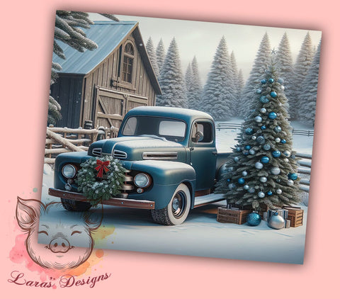 Christmas Truck Tumbler, Blue Truck Sublimation Wrap, 20oz Drinkware, Holiday Tree Design, Festive Tumbler Art, Merry Christmas Decor, Digital Download Sublimation Lara' s Designs 