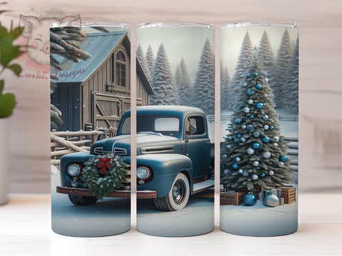 Christmas Truck Tumbler, Blue Truck Sublimation Wrap, 20oz Drinkware, Holiday Tree Design, Festive Tumbler Art, Merry Christmas Decor, Digital Download Sublimation Lara' s Designs 