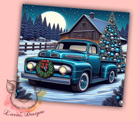 Christmas Truck Tumbler, Blue Truck Sublimation Wrap, 20oz Drinkware, Holiday Tree Design, Festive Tumbler Art, Merry Christmas Decor, Digital Download Sublimation Lara' s Designs 