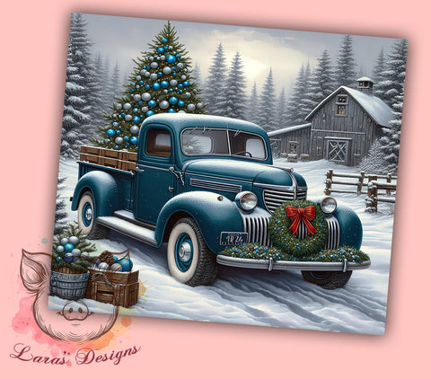 Christmas Truck Tumbler, Blue Truck Sublimation Wrap, 20oz Drinkware, Holiday Tree Design, Festive Tumbler Art, Merry Christmas Decor, Digital Download Sublimation Lara' s Designs 