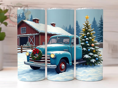Christmas Truck Tumbler, Blue Truck Sublimation Wrap, 20oz Drinkware, Holiday Tree Design, Festive Tumbler Art, Merry Christmas Decor, Digital Download Sublimation Lara' s Designs 